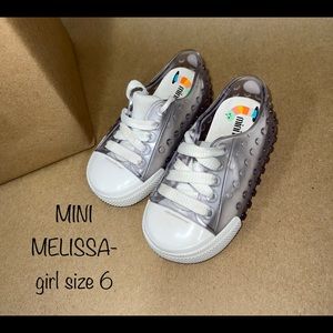 Mini Melissa- White and clear toddler girls Tennis shoe size 6